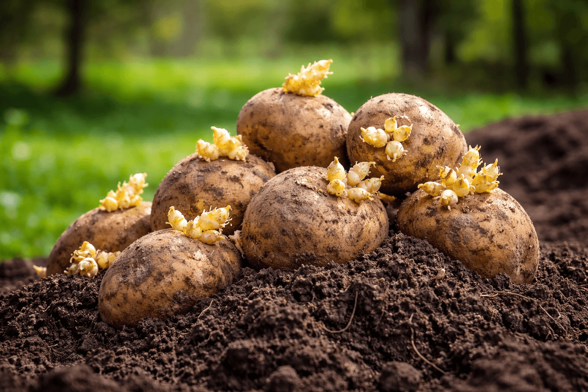 Pile of potatoes in soil